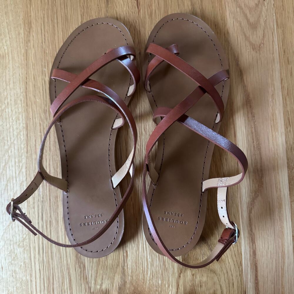 NWOT Sezane Adeline Low Sandals Natural Heritage Leather Size 40 US 9 - Picture 6 of 10